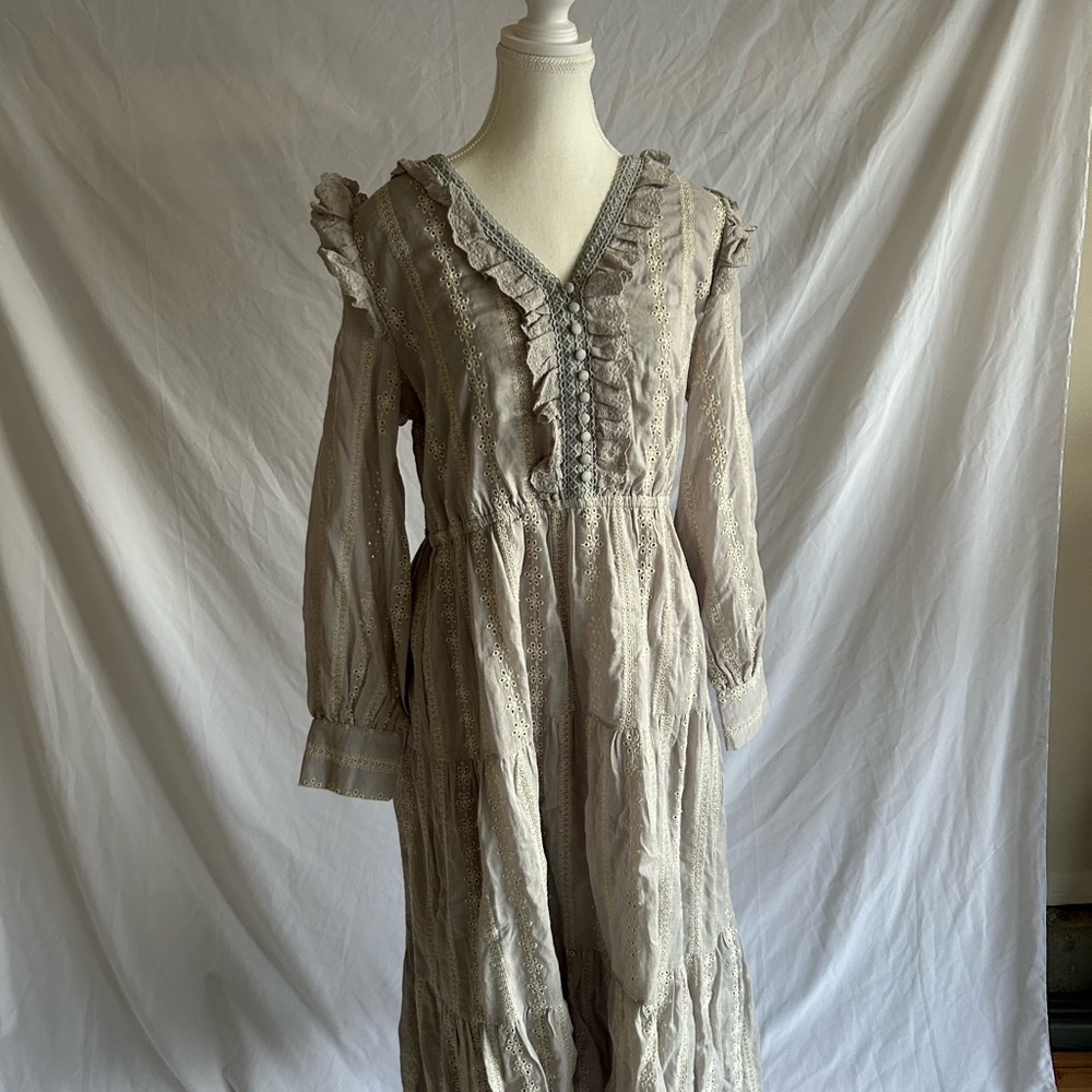 Neuflora Emsworth Elegant Cream Ruffle Embroidered Dress